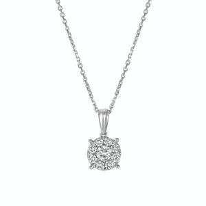 0.75 Carat Natural Diamond Cluster Necklace Pendant 14K White Gold